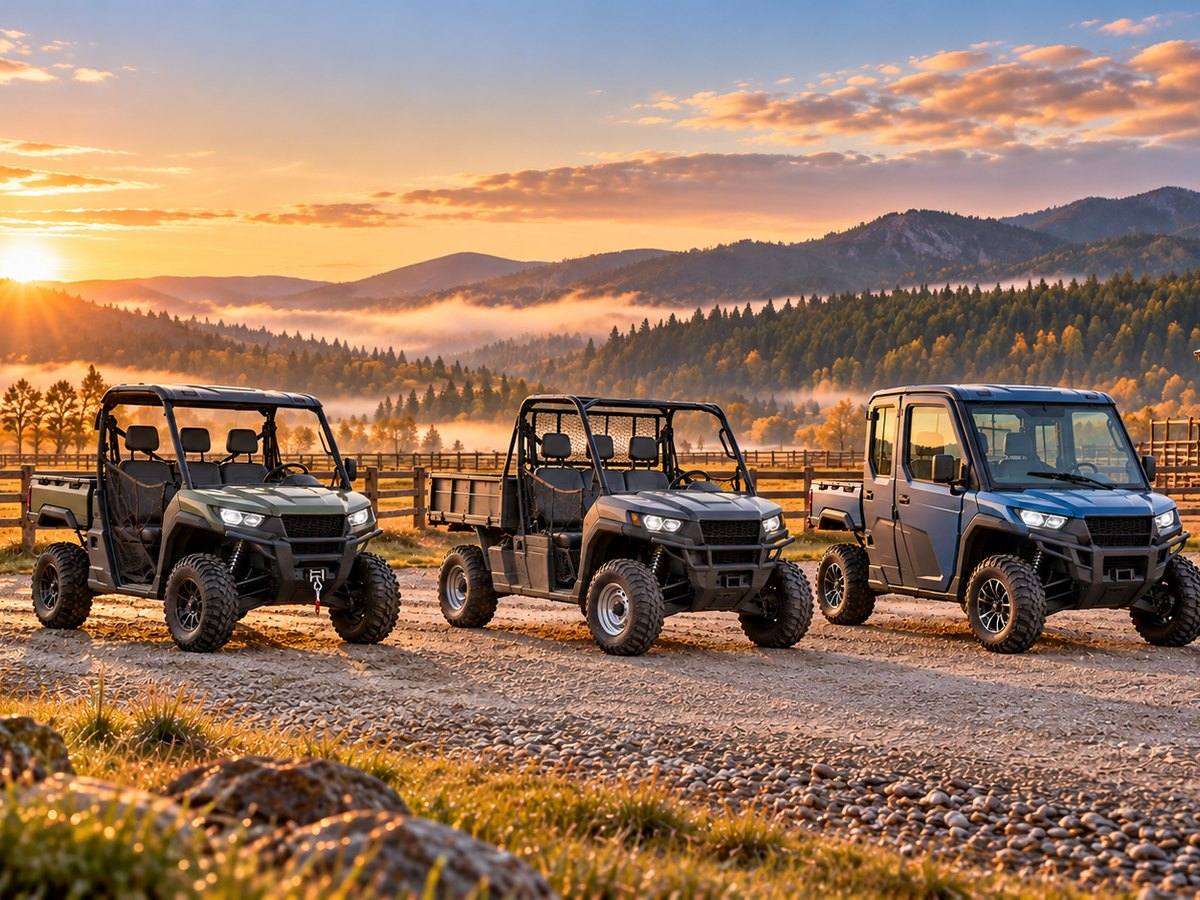 Three 2027 utility UTVs compared on a North American ranch