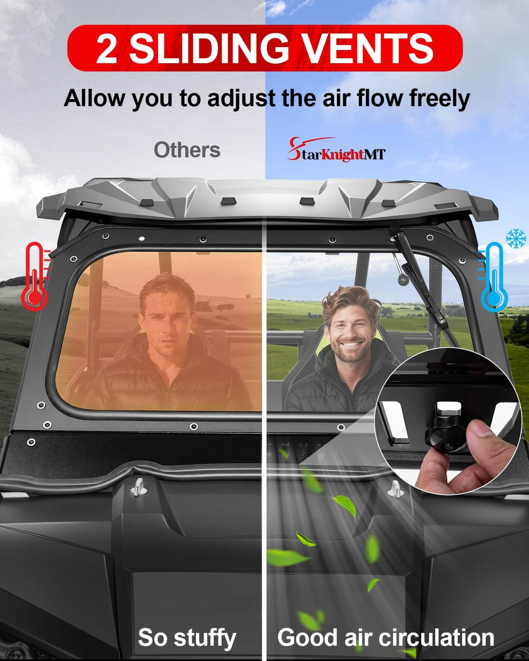 2 sliding vents of Polaris rzr xp turbo glass windshield 2014-2018