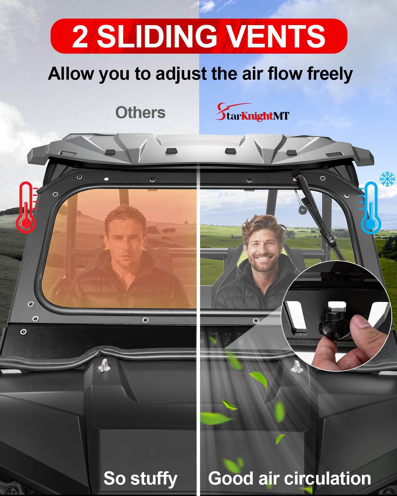 2 sliding vents of Polaris rzr xp turbo glass windshield 2014-2018