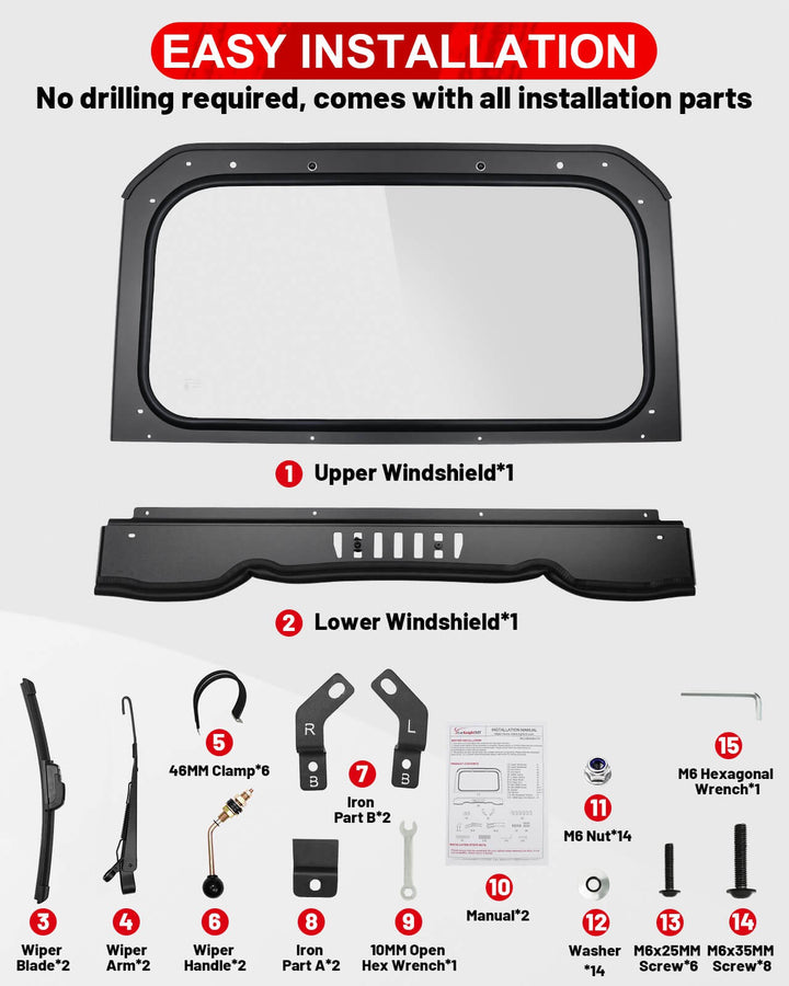 Polaris RZR XP 1000 glass windshield east installation