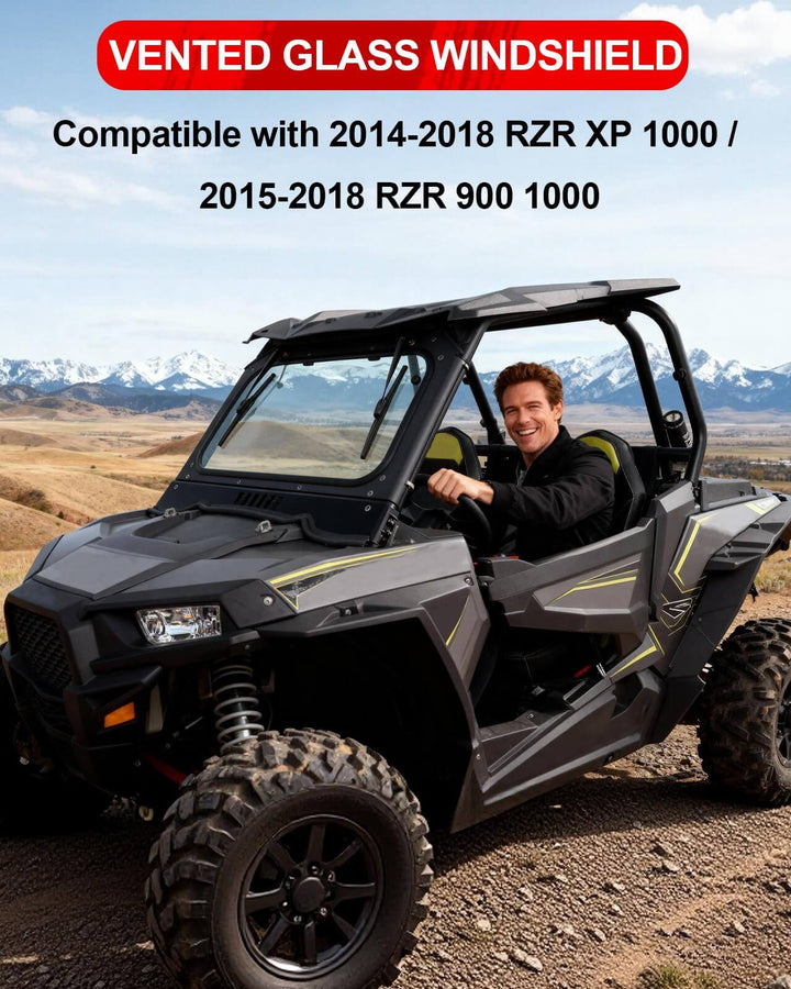 Polaris RZR XP 1000 vented glass windshield compatibility.