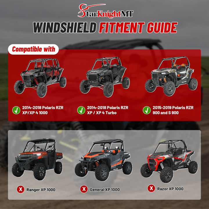 2014-2018 Polaris RZR XP 1000Flip-Up Vented Windshield Fitment