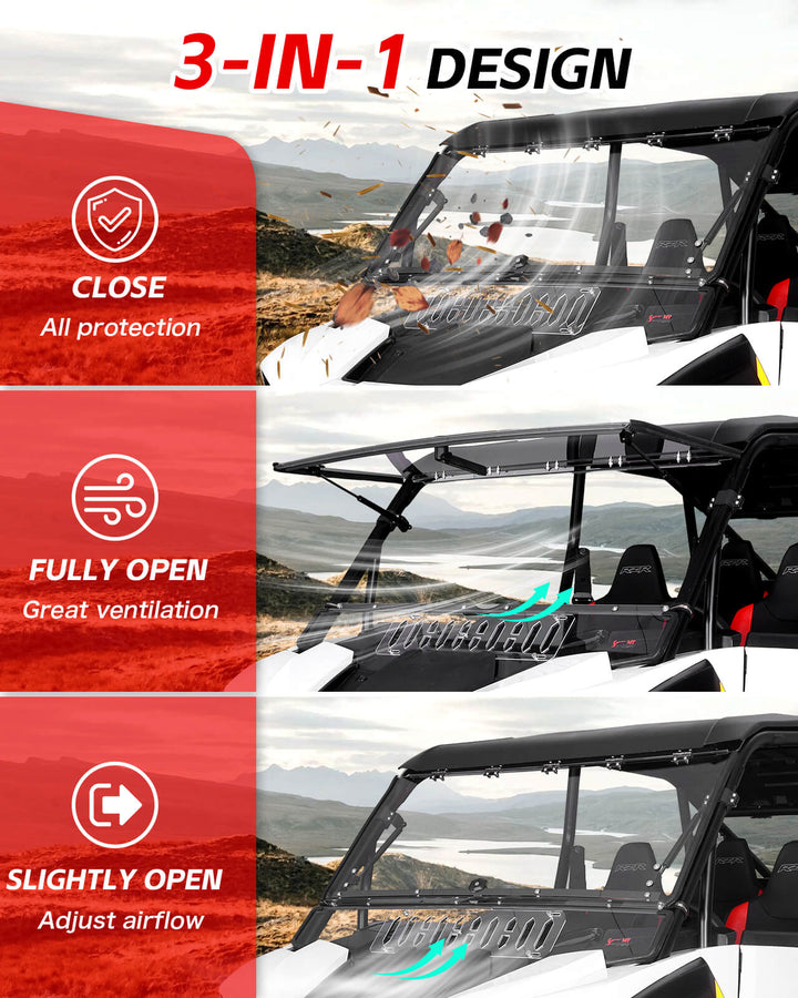 2024+ Polaris RZR XP 1000 Flip-up Windshield with Vent 3-in-1 Design