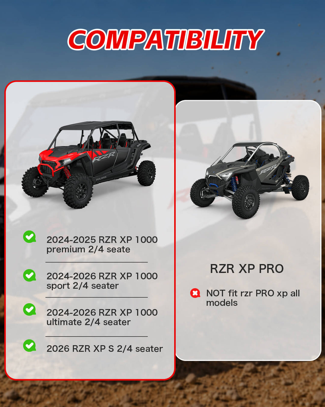 2024+ Polaris RZR XP 1000 Flip-up Windshield with Vent Fitment
