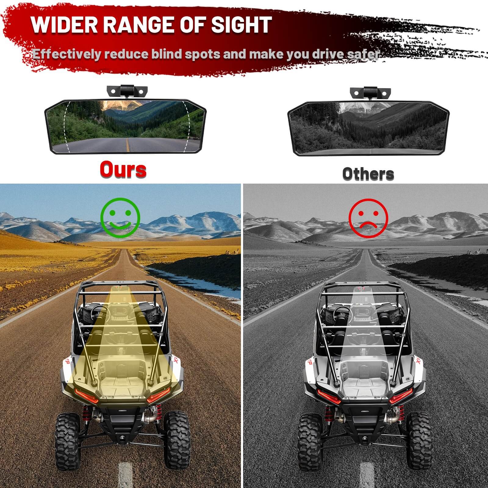 polaris rzr rear view mirror wider range of sight