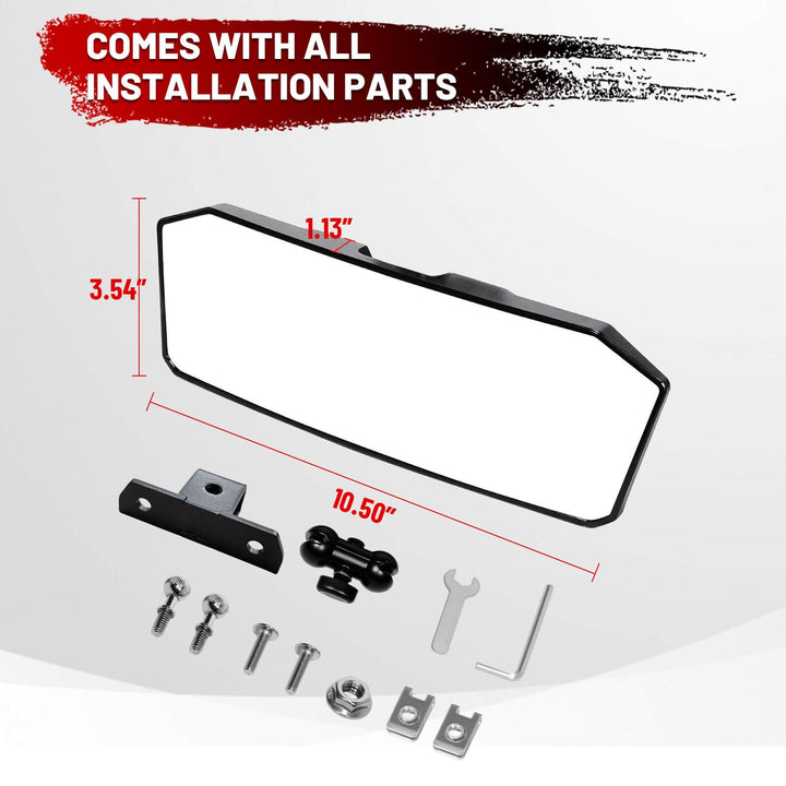 2024 RZR  rearview mirror with installation parts and dimensions
