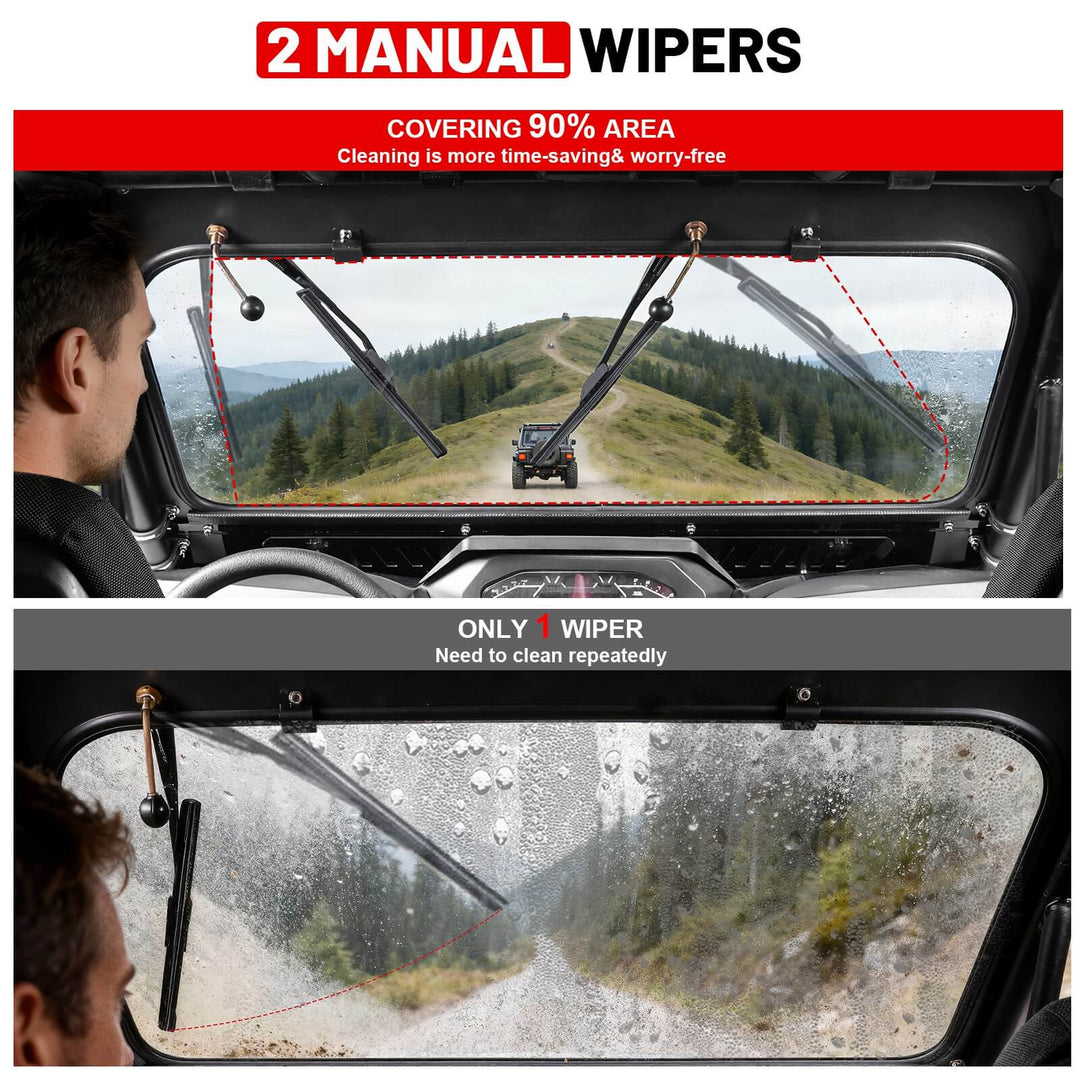 Polaris RZR XP S Glass Windshield 2 Manual Wipers