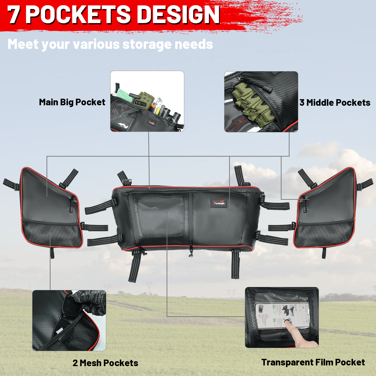 7 pockerts design of 2024 rzr xp 1000 roof bag