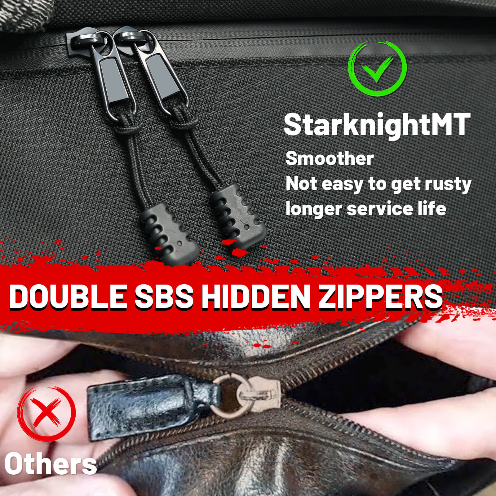 double SBS hidden zippers of rzr side tool bag