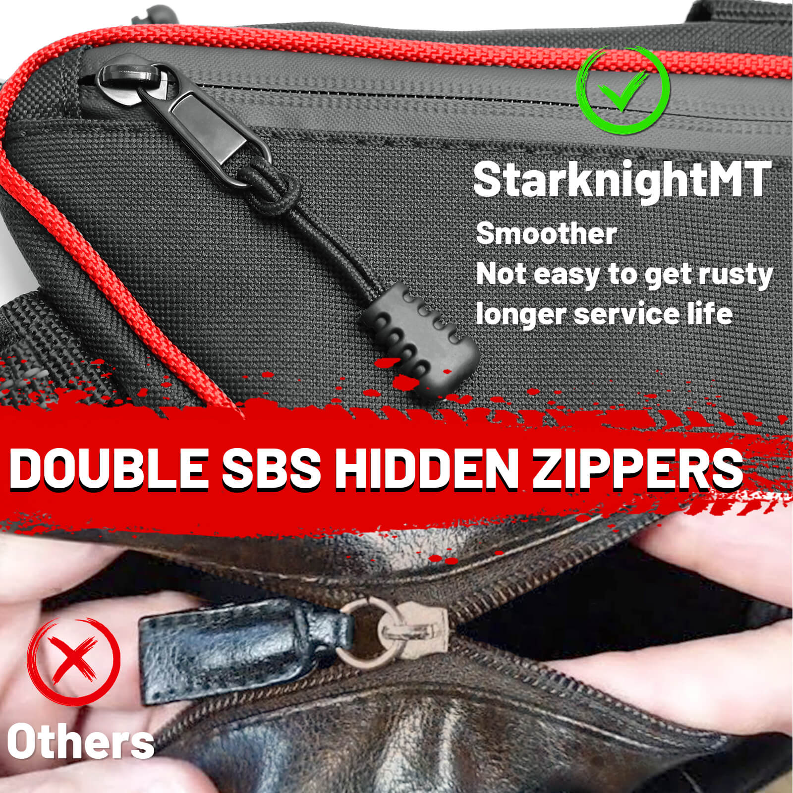 double SBS hidden zippers of rzr center seat bag