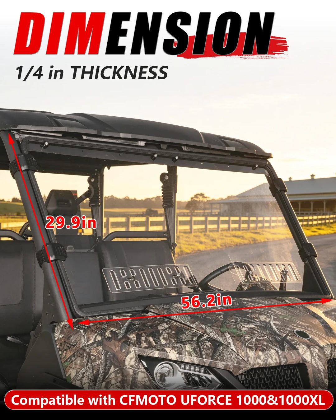 CFMOTO UForce 1000 Vented front windshield dimension
