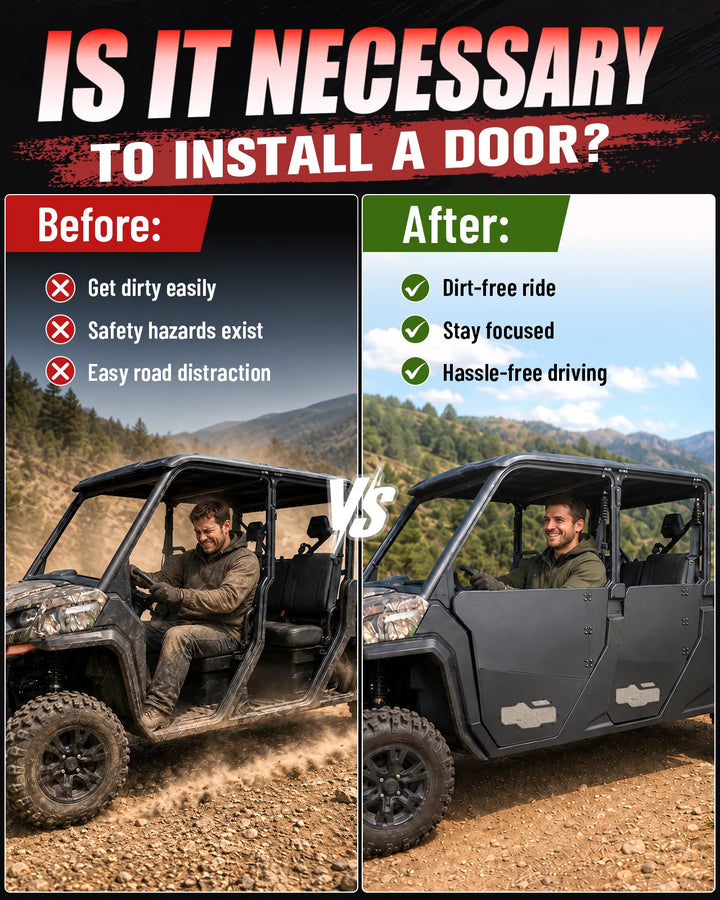 StarknightMT CFMOTO UForce 1000 XL Aluminum Lower Door before and after install effect