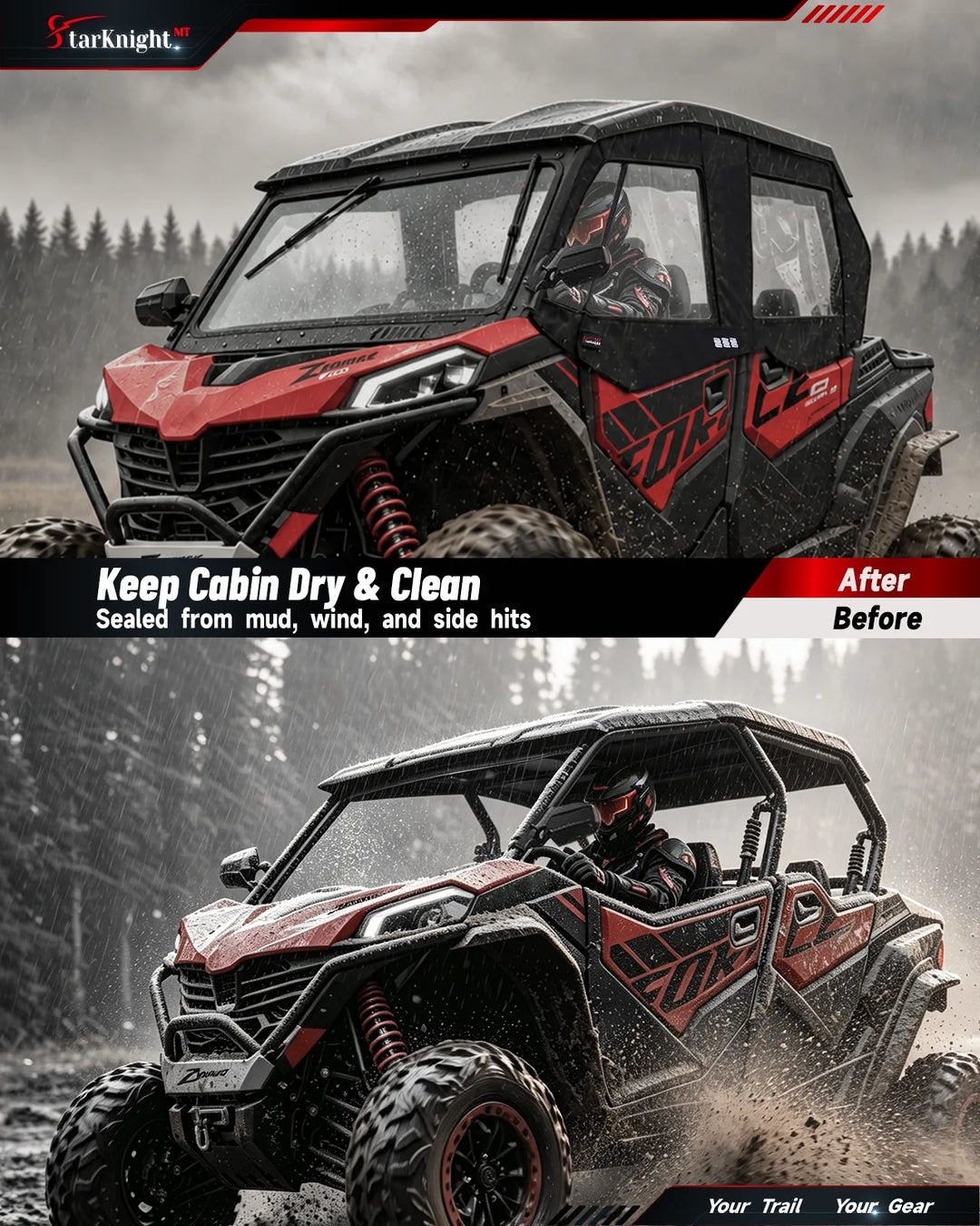 CFMOTO ZForce 950 Sport 4 Soft Cab Enclosure keep cabin dry and clean
