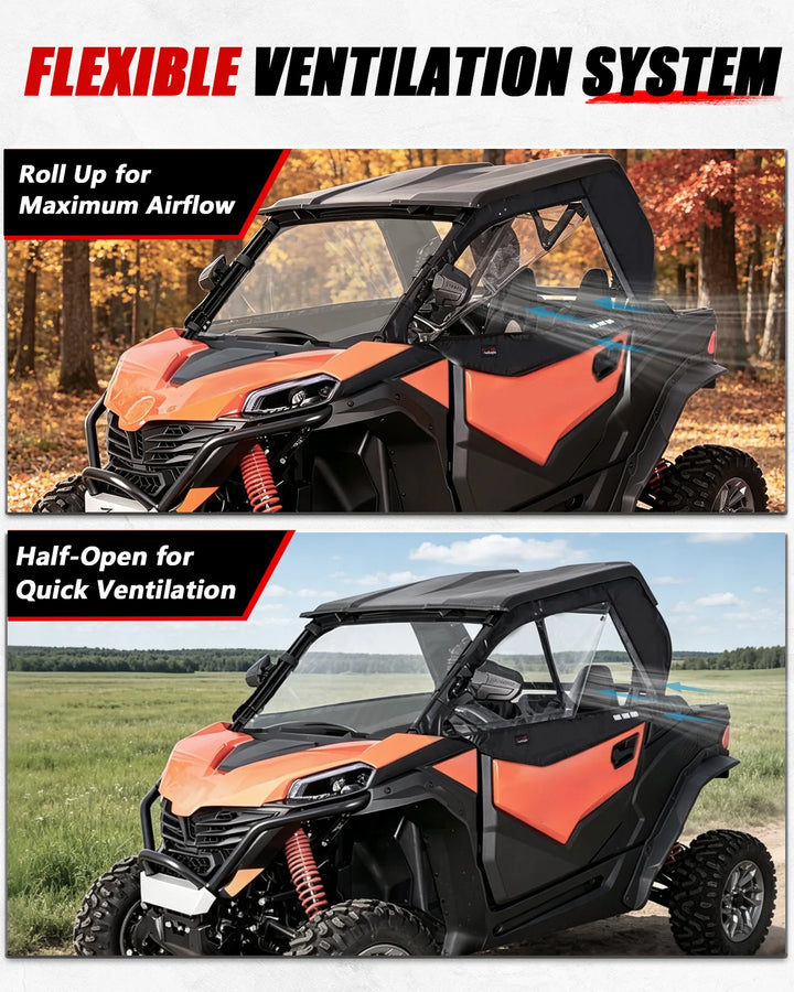 CFMOTO ZForce 950 Sport Soft Cab Enclosure roll-up and half-open