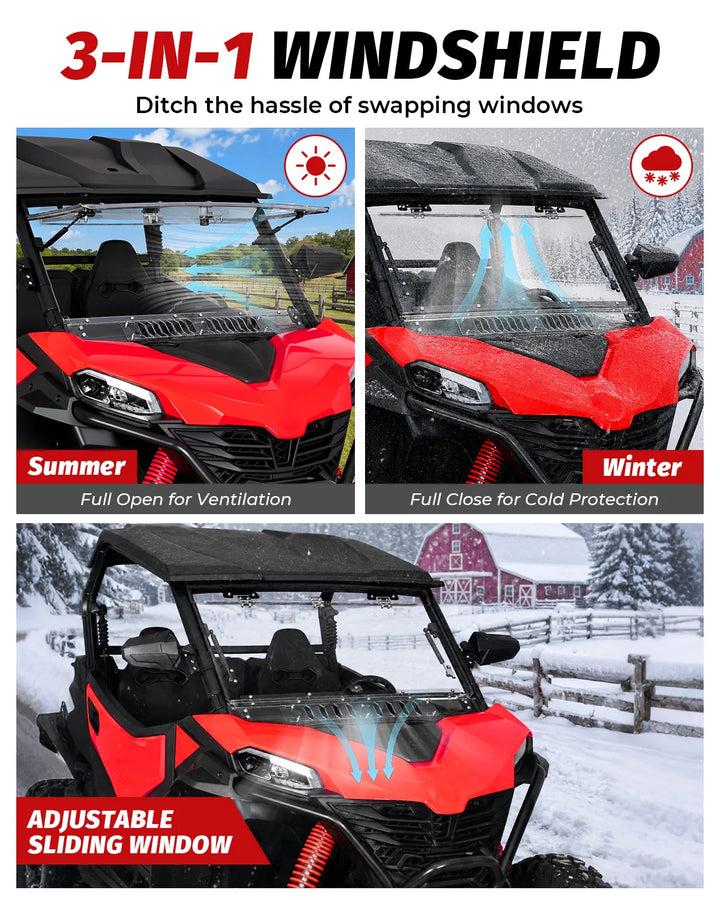 CFMOTO ZForce 950 Sport Flip-UP Windshield 3-in-1 design