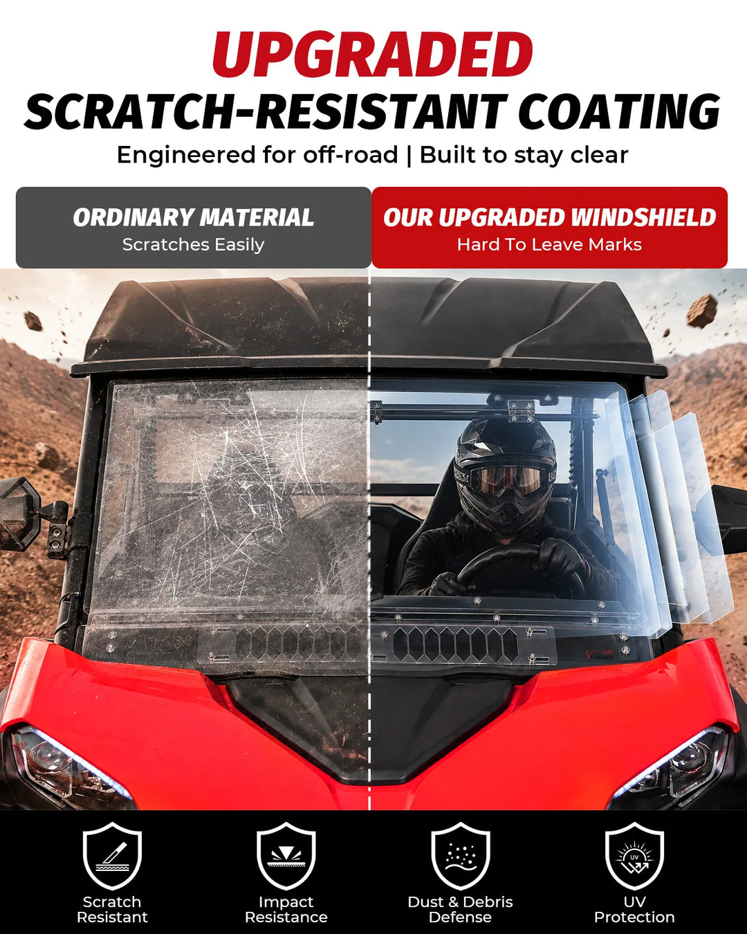 CFMOTO ZForce 950 Sport Flip-UP Windshield with Sliding Vent  scratch-resistant coating