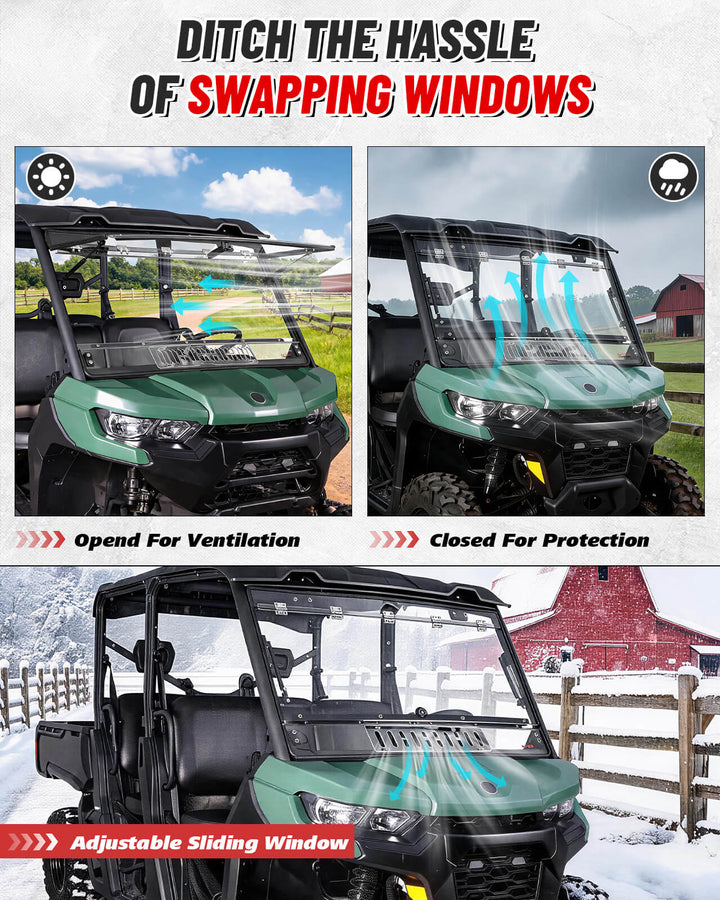 Can-Am Defender Flip-Up Windshield with Adjustable Sliding Window