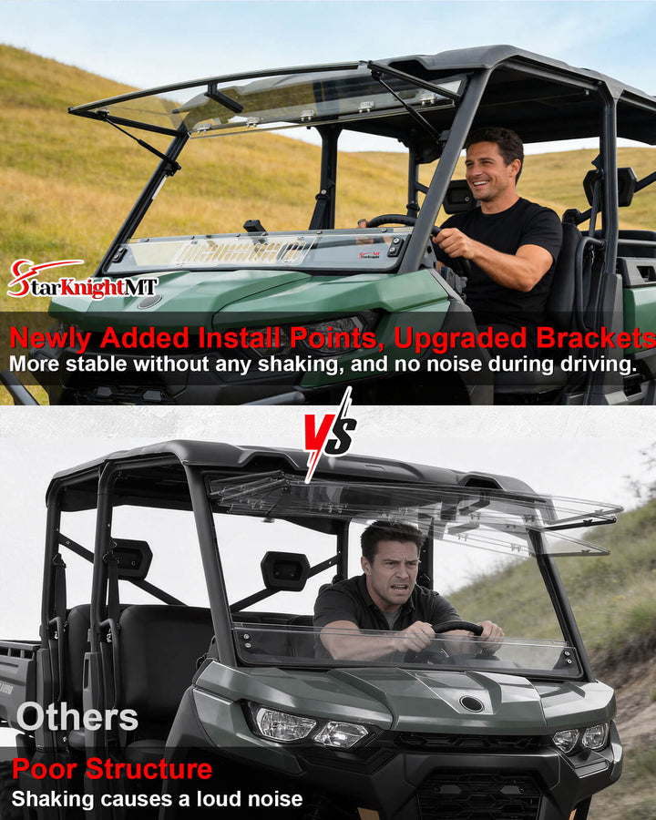 Can-Am Defender Flip-Up Windshield with Adjustable Vent Upgraded brackets