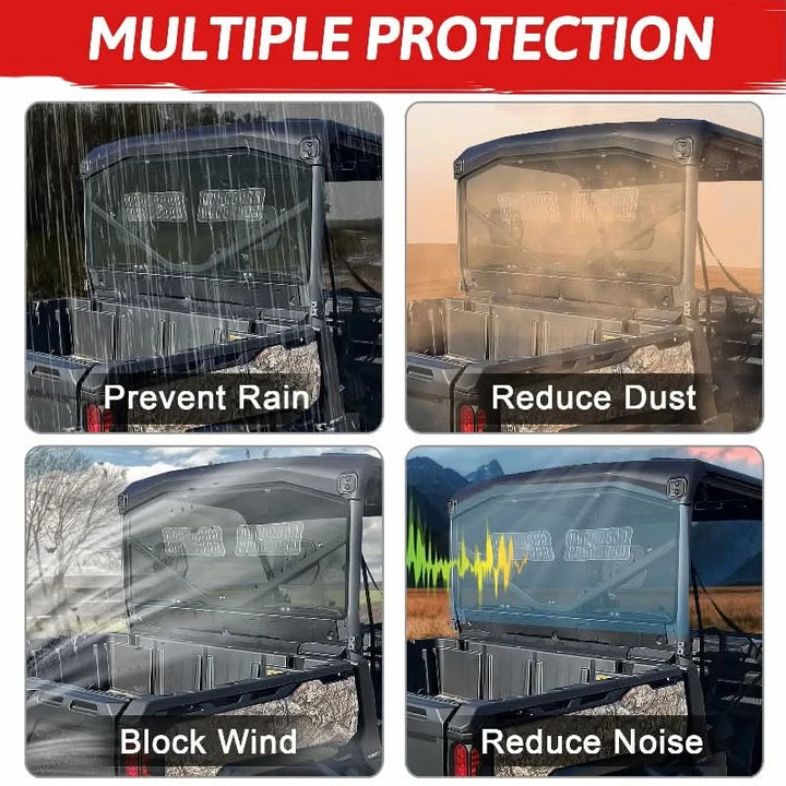 Can-Am defender HD10 rear windshield prevent  rain and reduce noise