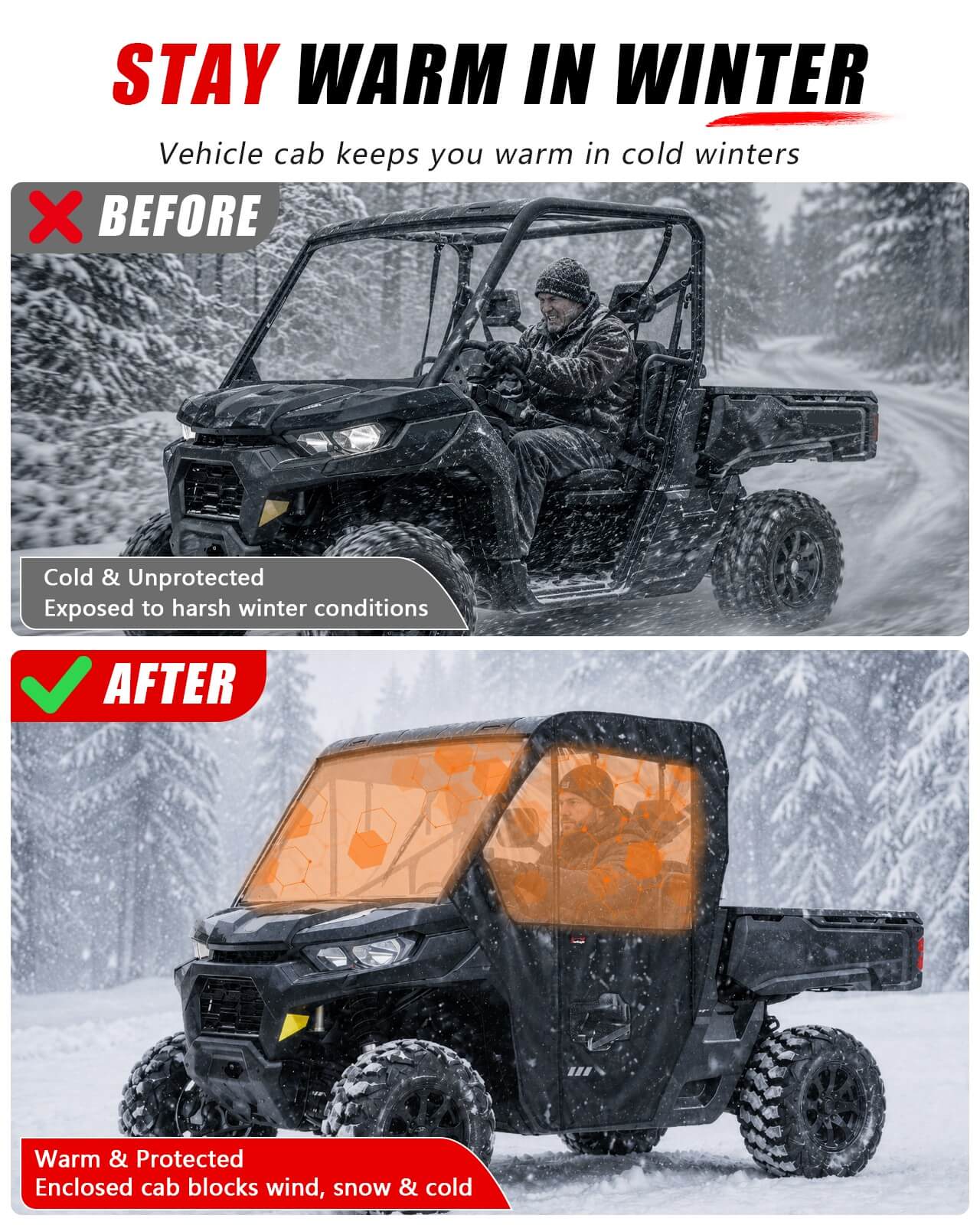 Can-Am Defender Soft Cab Enclosure stay warm in winter