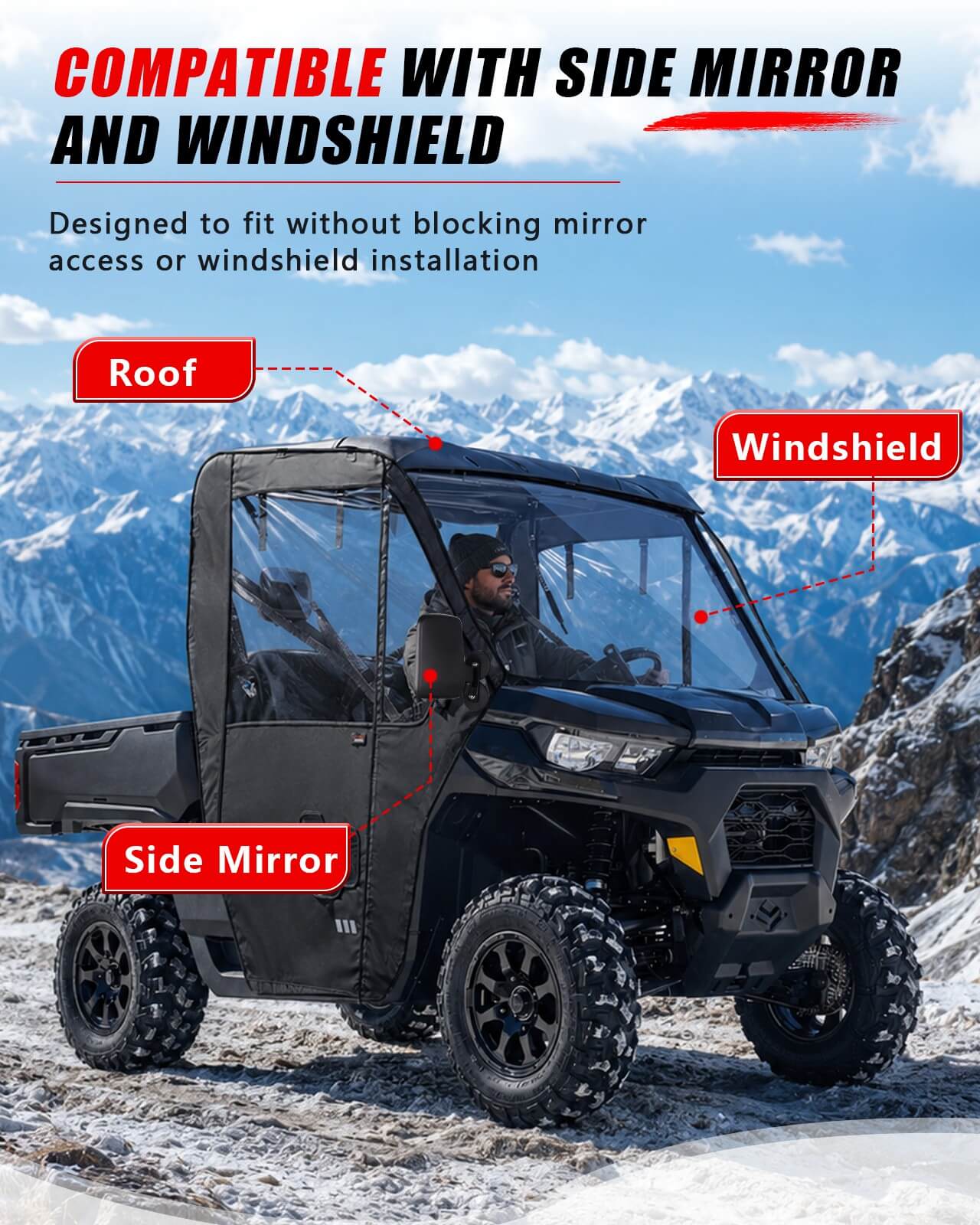 Can-Am Defender Soft Cab Enclosure (2026-2026) work with side mirror and windshield