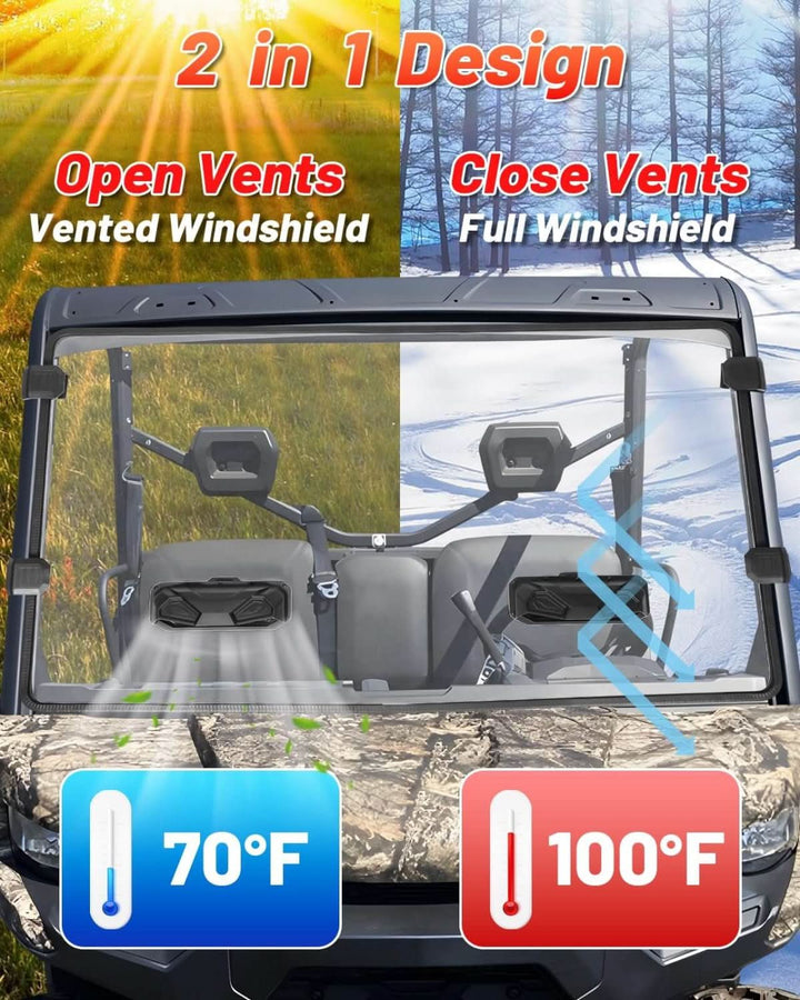 2 in 1 design of the Can-Am defender vente windshield