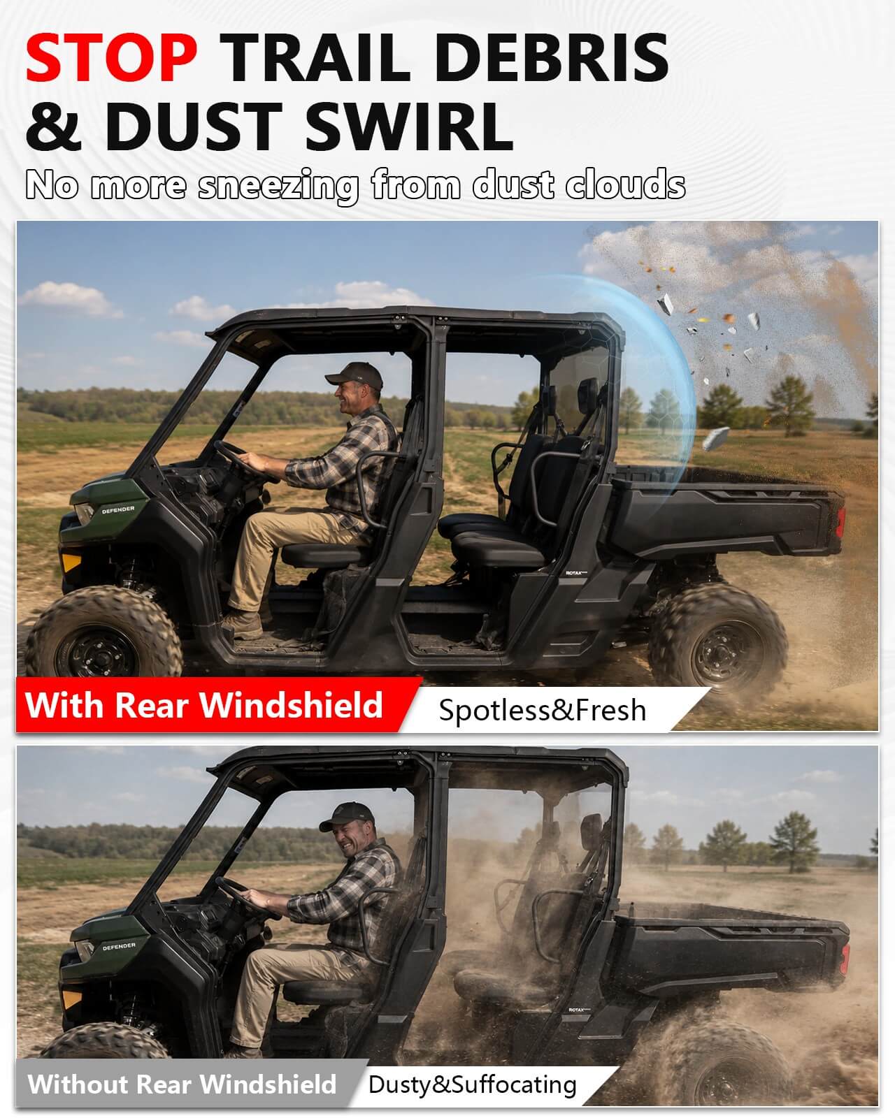Can-Am Defender Tinted Rear Windshield Stop debris and dust