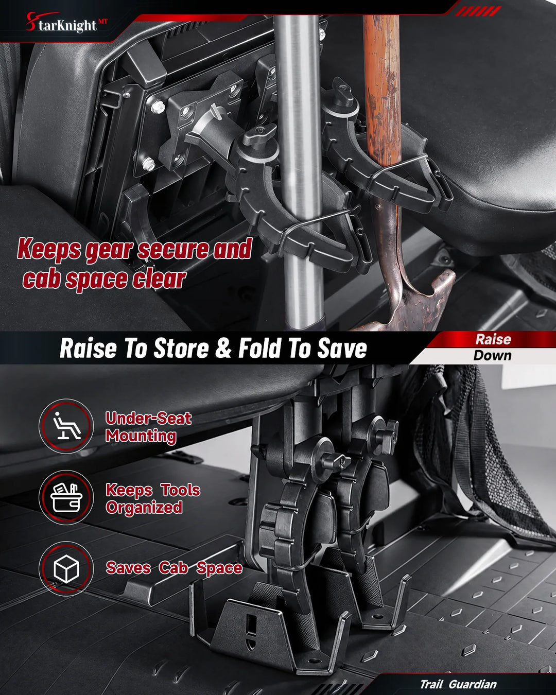 Can-Am Defender Under-Seat Gear Rack keep gear secure and cab space clear