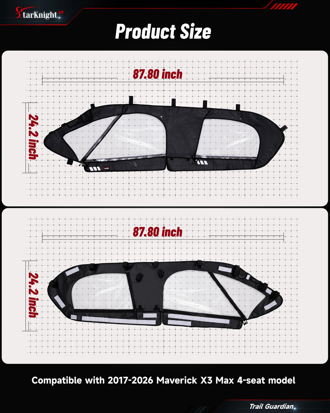 Can-Am Maverick X3 Max Upgraded Soft Upper Doors size