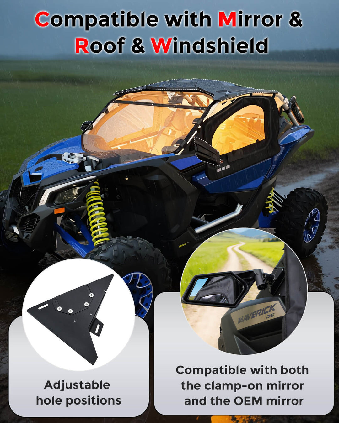 Maverick X3 Upper Door with Steel Frame Fit mirror &amp; roof &amp; windshield