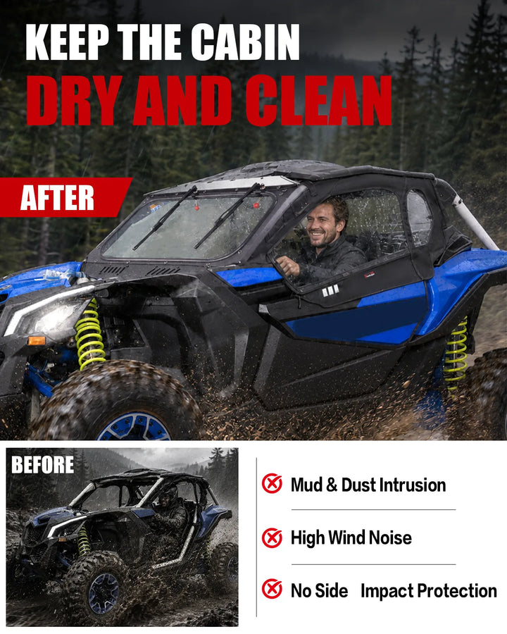 Can-Am Maverick X3 Soft Cab Enclosure with Upgraded Straight Zipper keep cab clean