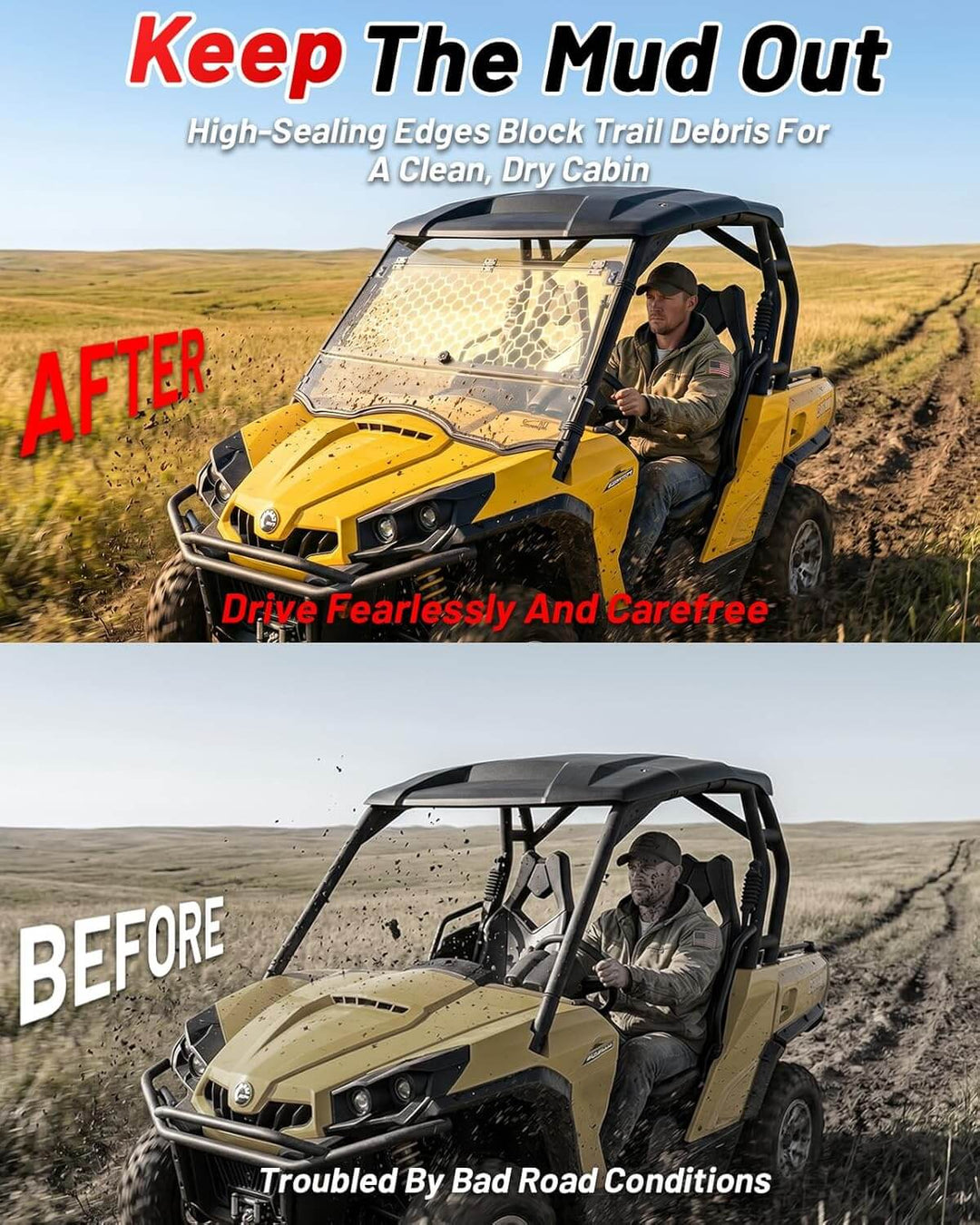 Before and After Install the Commander 1000 Flip Windshield