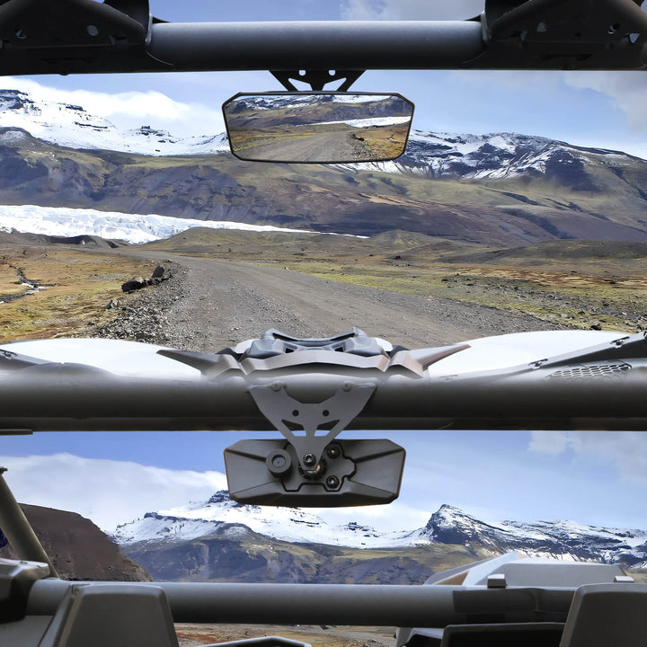 front and rear view of Can-Am maverick x3 rear view mirror