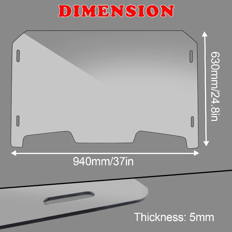 dimension of the rzr xp 1000 front windshield 