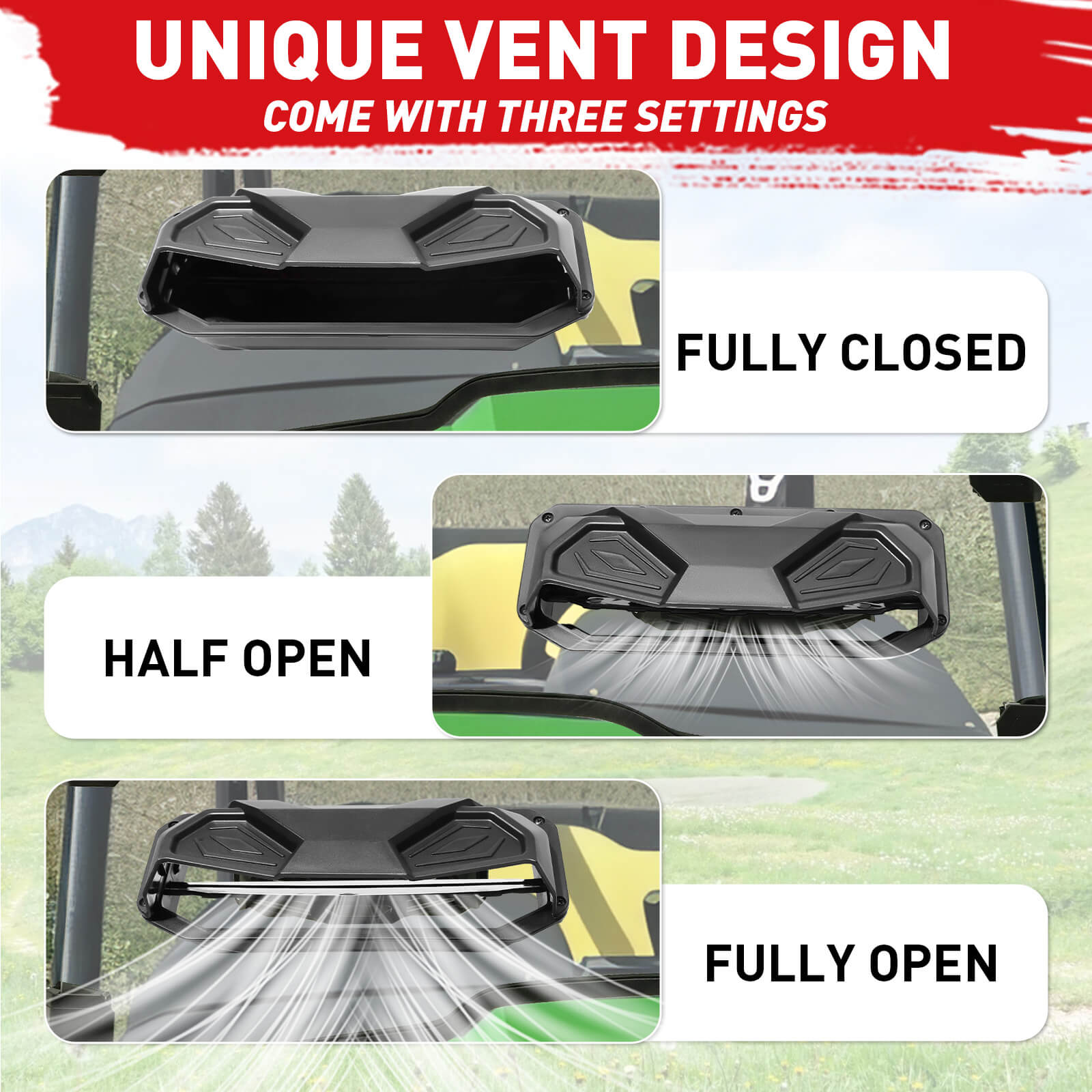 unique vent design of Gator XUV 550 windshield