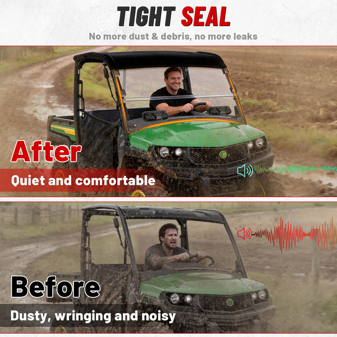 Before and after install StarknightMT Gator XUV 865E Vented Windshield 