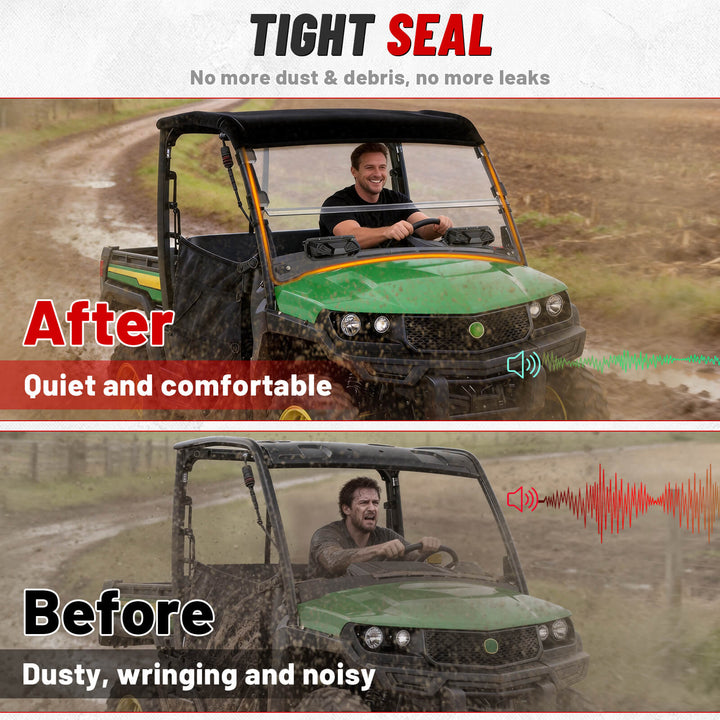 Before and after install StarknightMT Gator XUV 865E Vented Windshield 