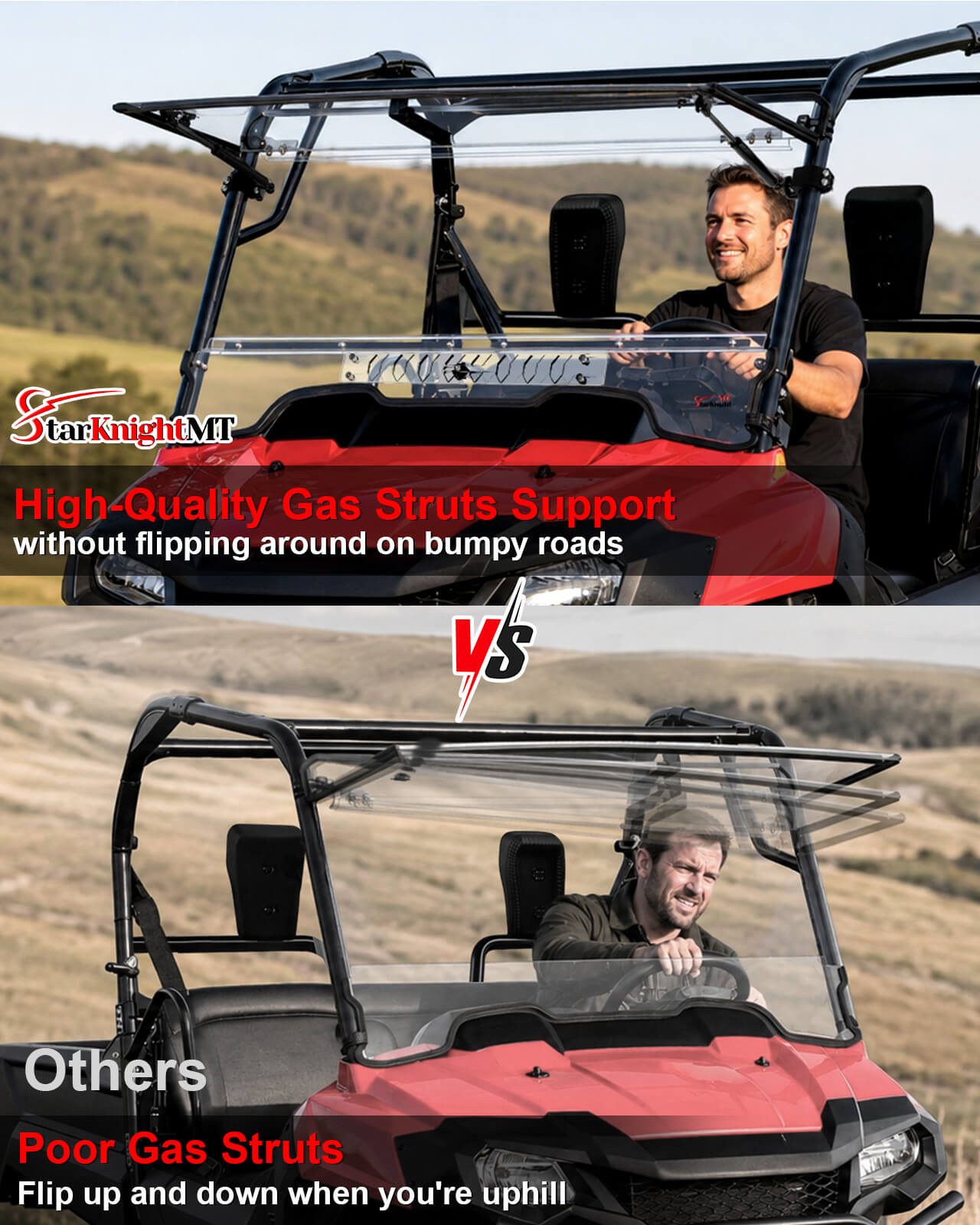 Honda Pioneer 700/700-4 Flip-Up Windshield With Vent Gas Struts Support