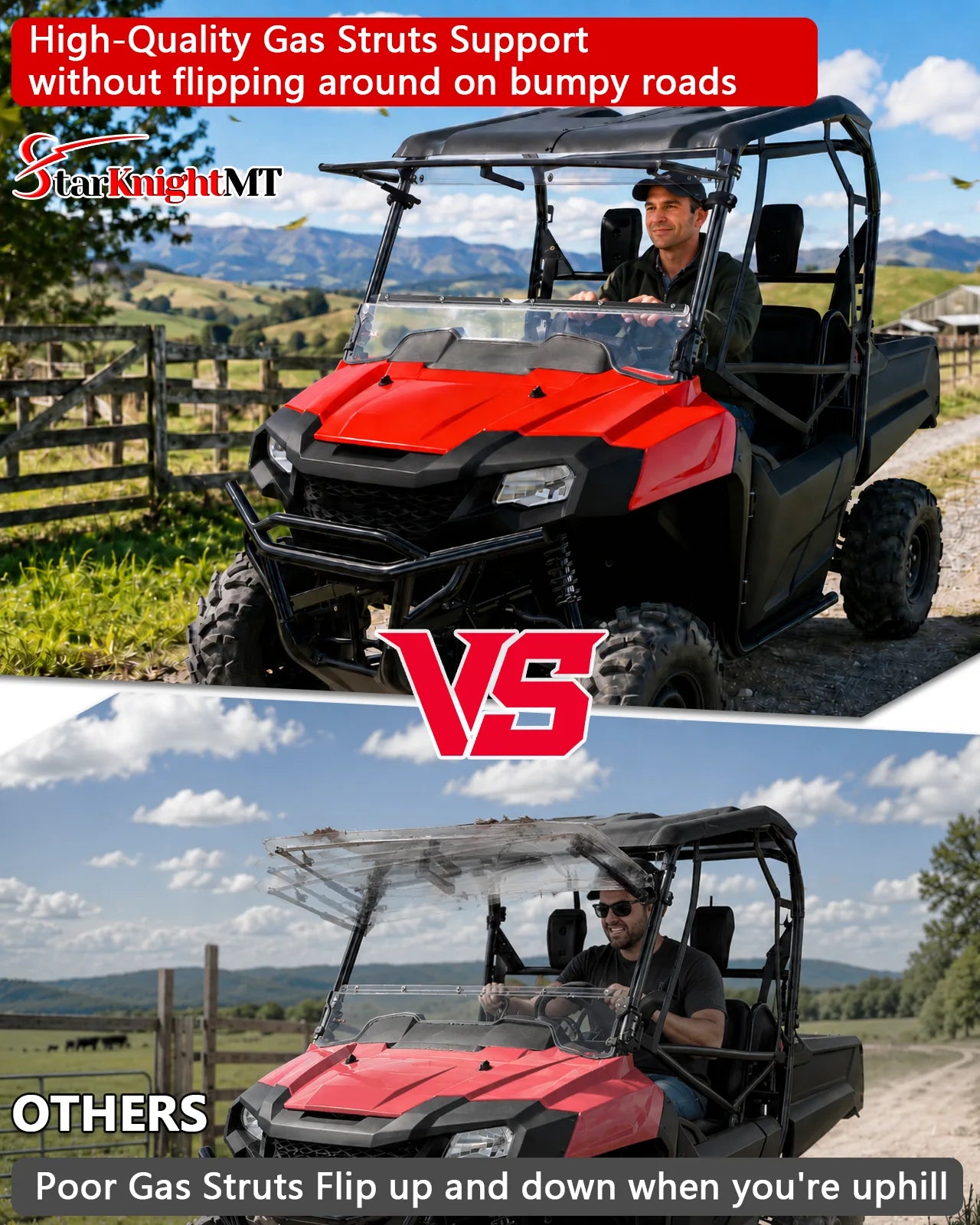Honda Pioneer 700 Flip-up windshield high-quality gas struts