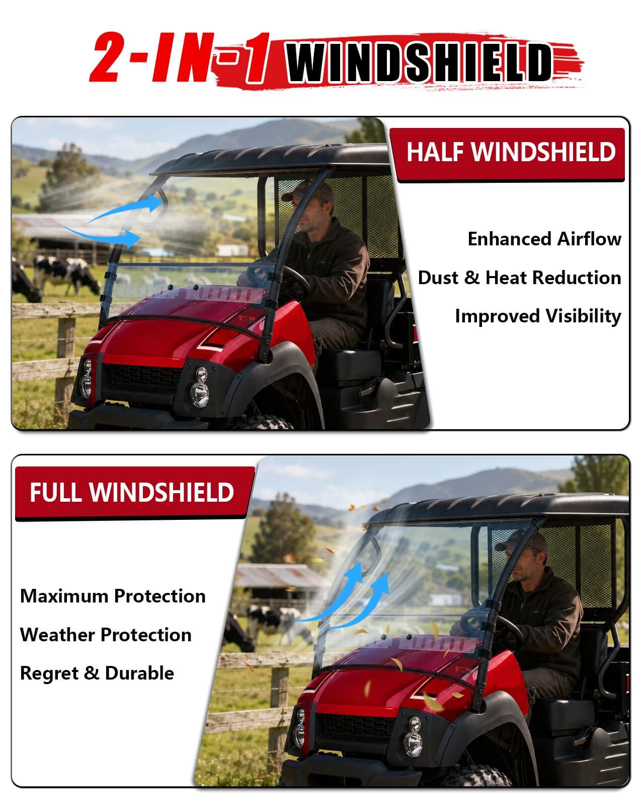Kawasaki Mule 600/610 Vented Windshield 2-in-1