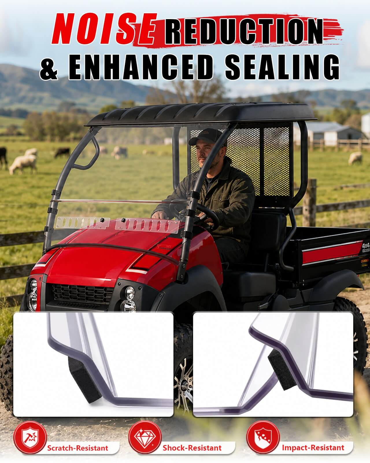 Kawasaki Mule 600/610 Vented Windshield Noise reduction