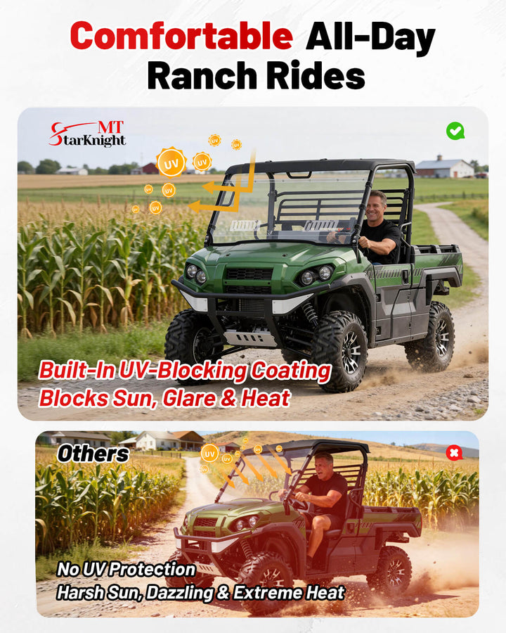 StarknightMT Kawasaki Pro FXT Vented Windshield Comfortable All-day Ranc Rides