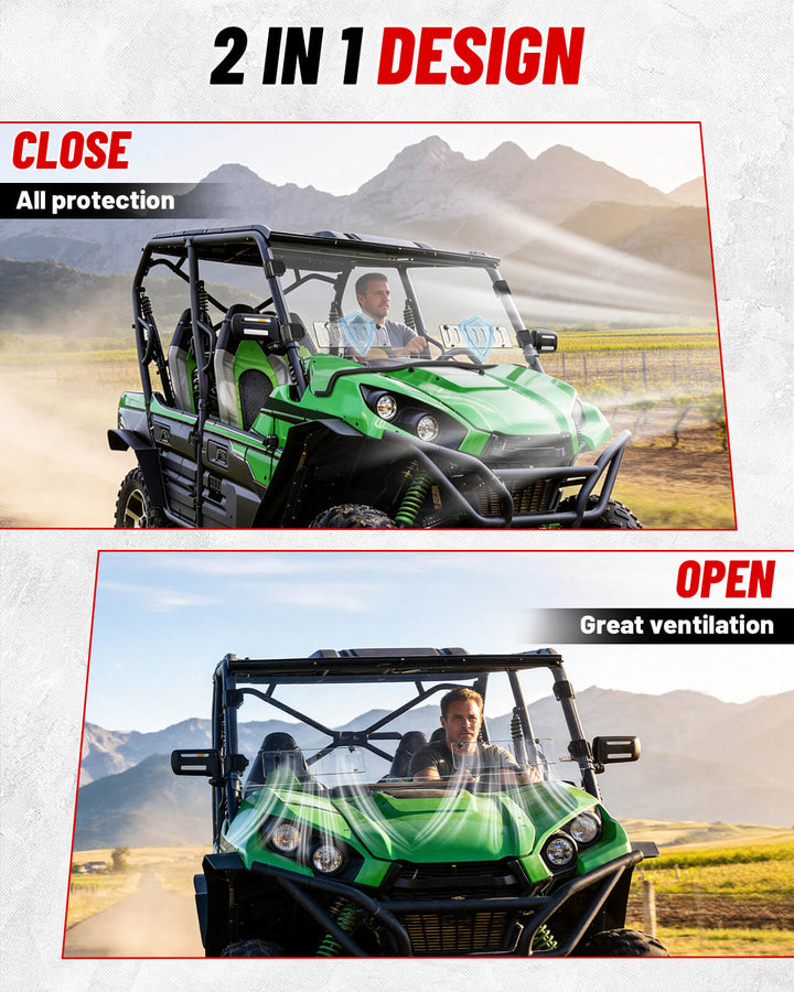 Kawasaki Teyrx 800 Vented Windshield 2-IN-1 Design