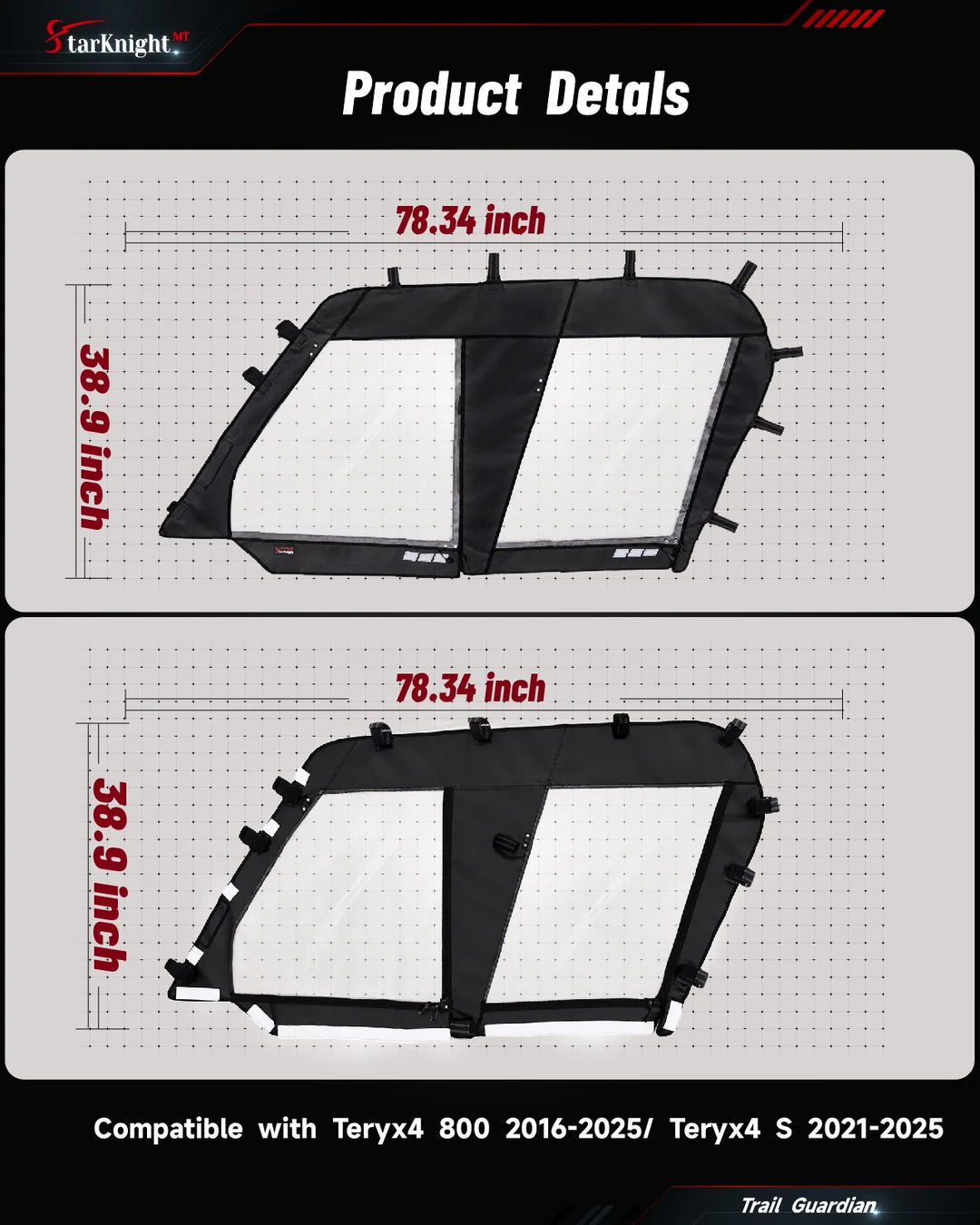 Kawasaki Teryx 4 800 Soft Cab Enclosure size details