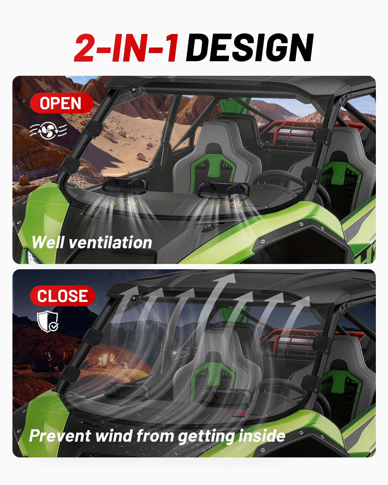 Kawasaki Teryx4 H2 Vented Windshield 2-in-1 design