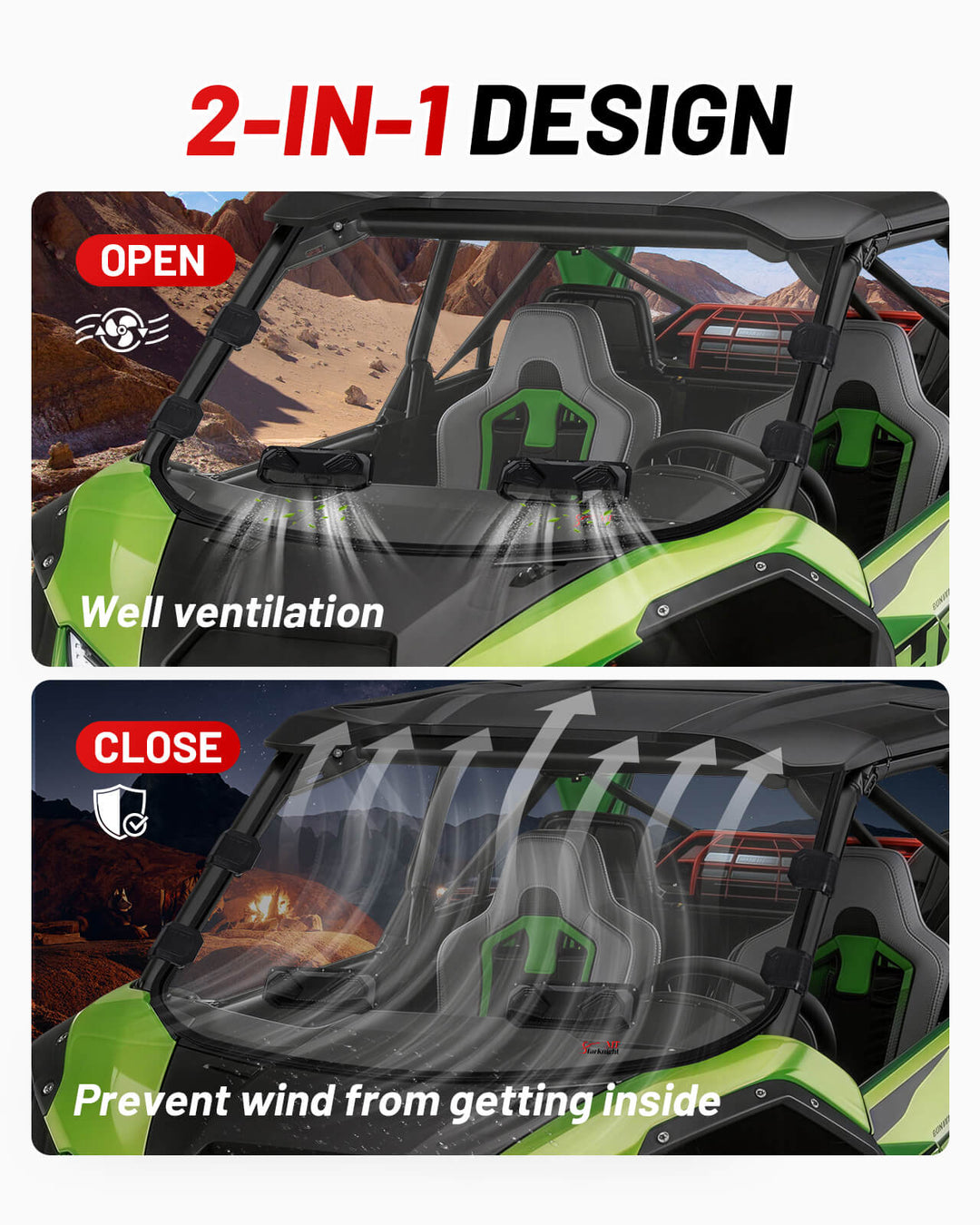 Kawasaki Teryx4 H2 Vented Windshield 2-in-1 design