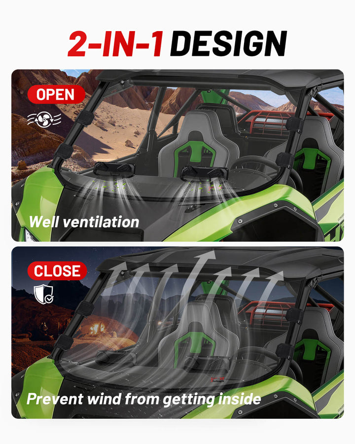 Kawasaki Teryx4 H2 Vented Windshield 2-in-1 design