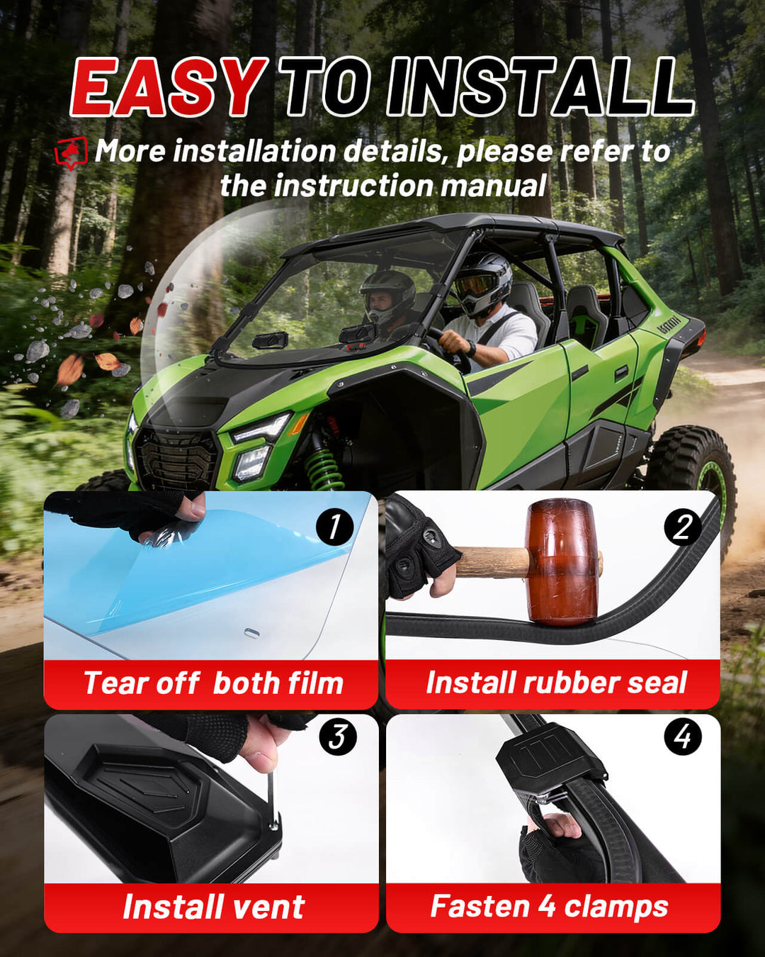 Easy to Install the StarknightMT Kawasaki Teryx4 H2 Vented Windshield 