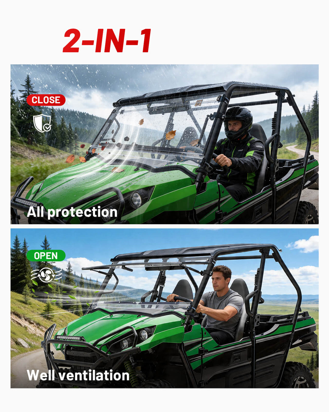 Kawasaki Teryx 800 Flip Windshield 2-in-1 Design