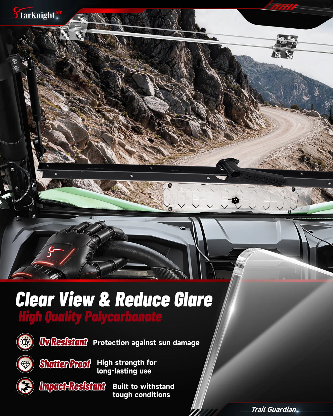 Kawasaki Teryx KRX 1000 Flip-Up Windshield with vent reduce glare